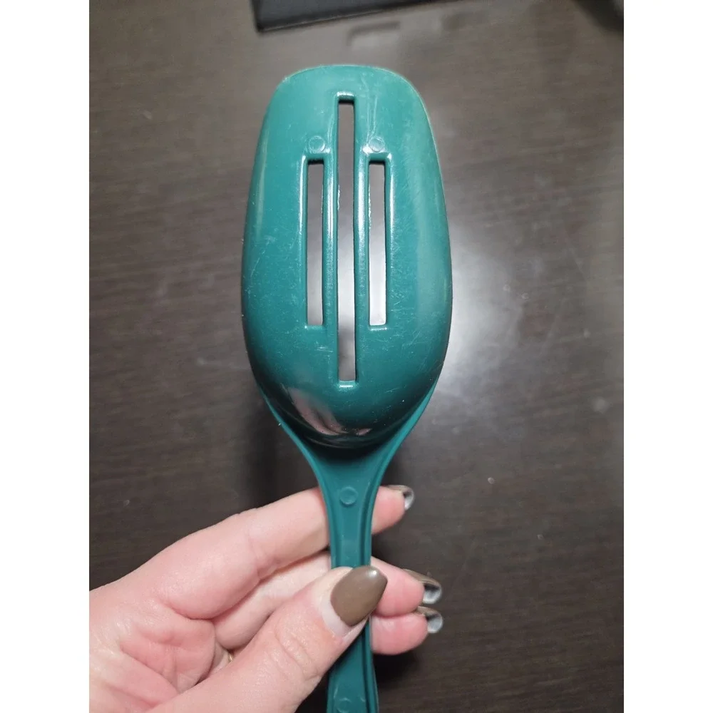Vintage Foley #1 Green Nylon Plastic Slotted Spoon 11